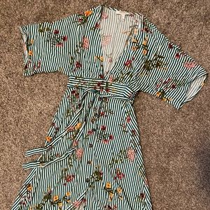 FLORAL/STRIPE MIDI DRESS